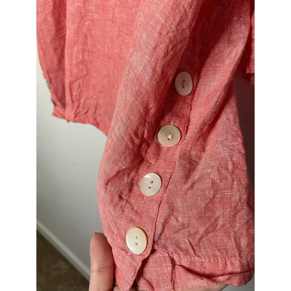 Tahari Women's 100% Linen Popover Red 3/4 Sleeve Top Buttons Plus Size 1X - Picture 4 of 7